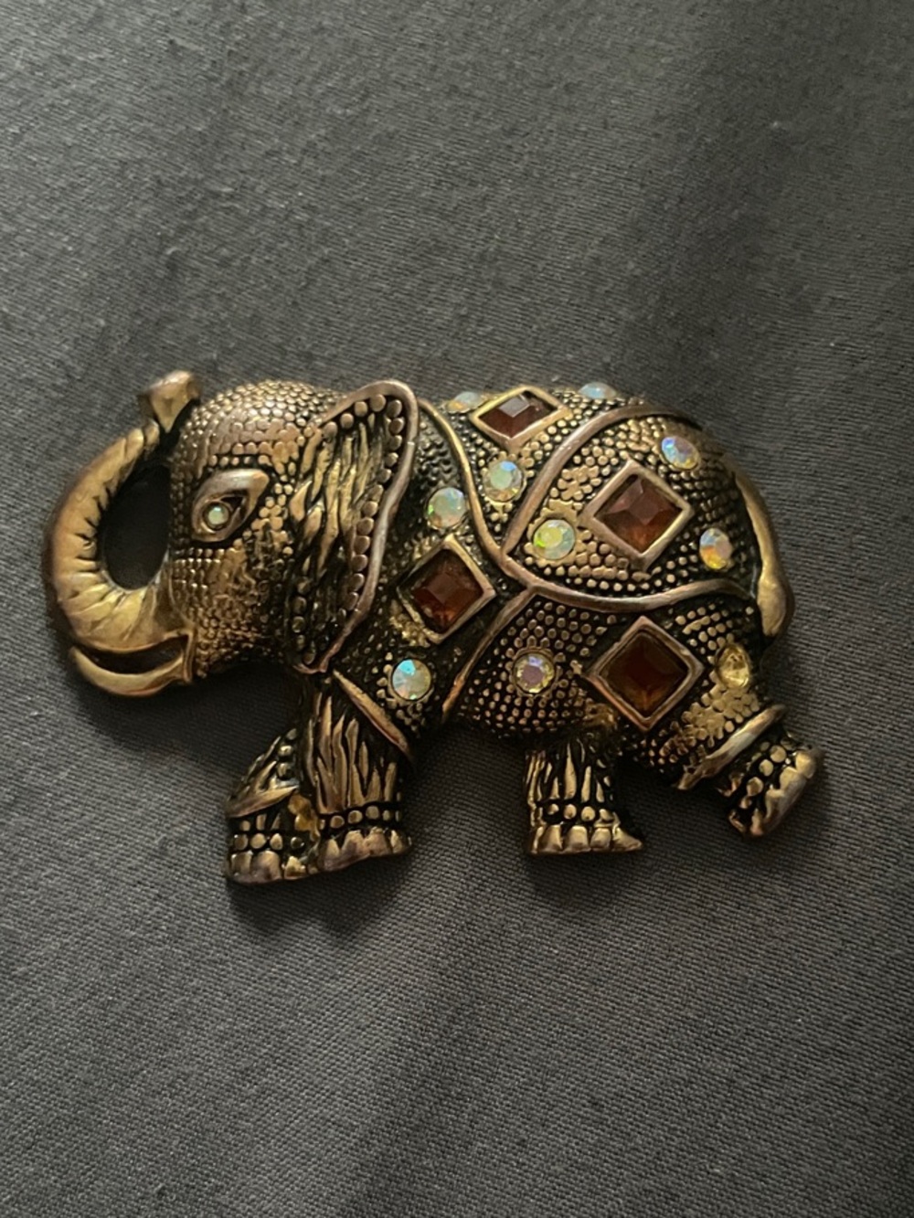 Ornate Gold Elephant pin with Jewel Accents